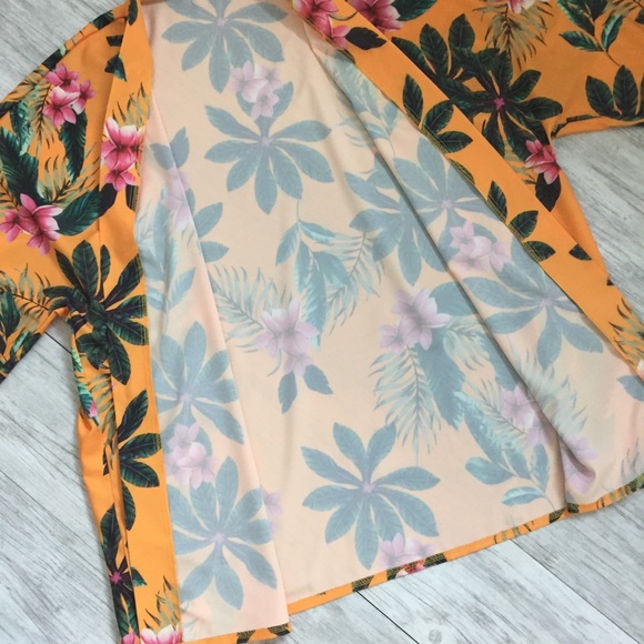 Tropical Floral Print Kimono Coverup Cardigan - Picture 4 of 6